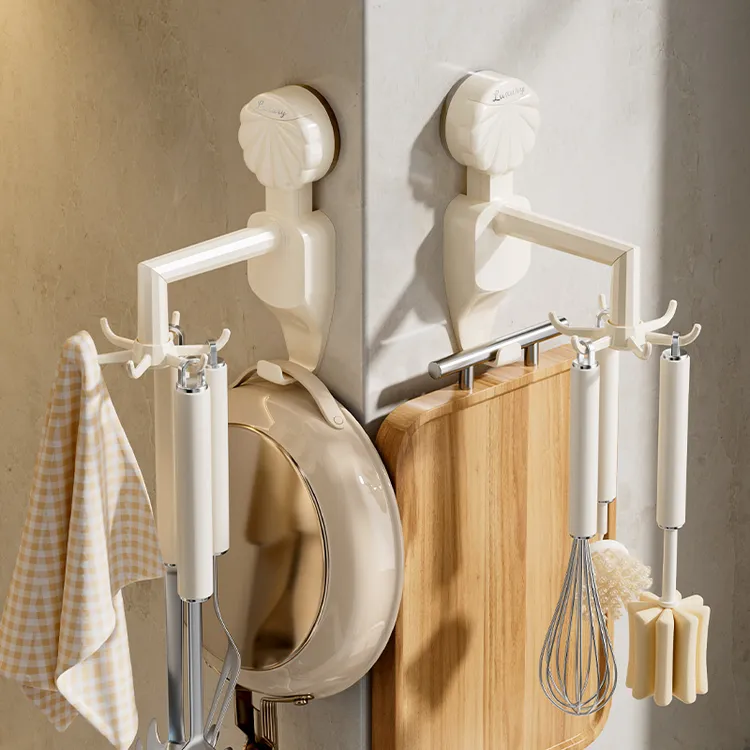 轻奢吸盘挂钩厨房六爪旋转挂钩免打孔大挂钩锅铲勺子收纳置物架