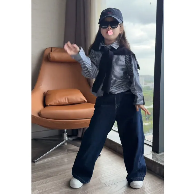 女童2025秋季新款韩版洋气爆款中大童条纹衬衫披肩6-12岁阔腿裤潮