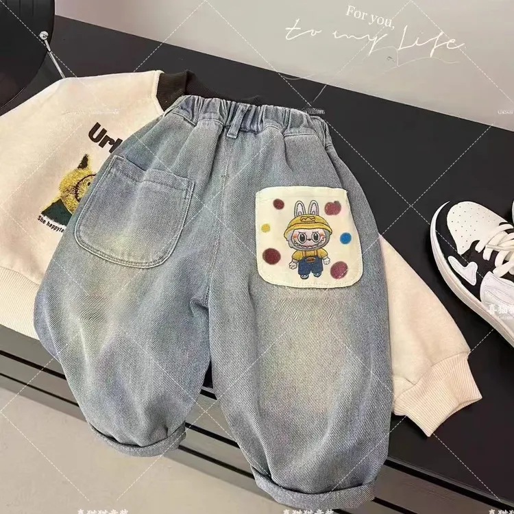 【爆款】拉布布男女童牛仔裤秋季休闲裤韩版宽松童装时尚洋气