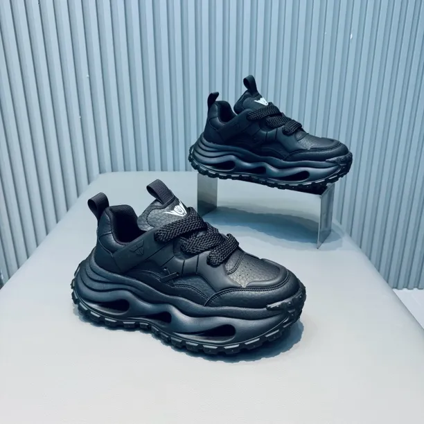 时尚男鞋皮面厚底增高低帮系带休闲鞋老爹鞋潮男运动鞋