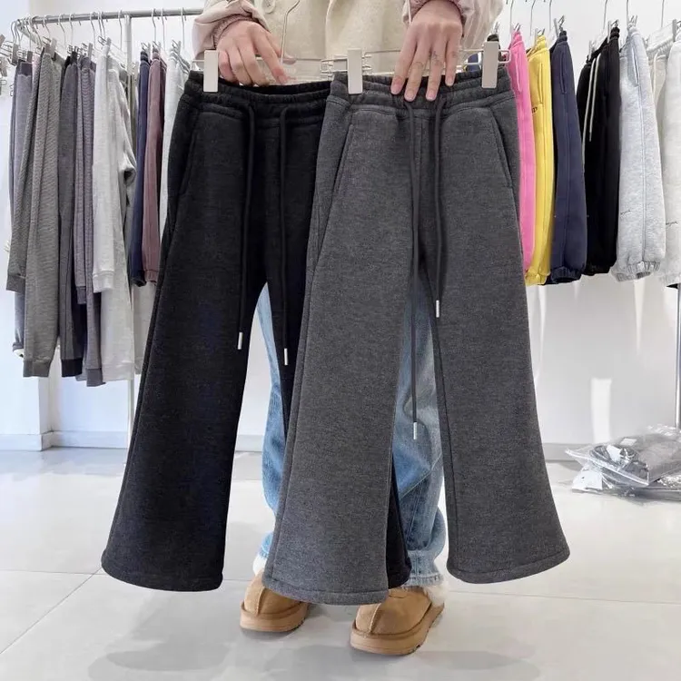 女童加绒微喇裤子加厚一体绒卫裤超软糯米裤中大童秋冬修身喇叭裤