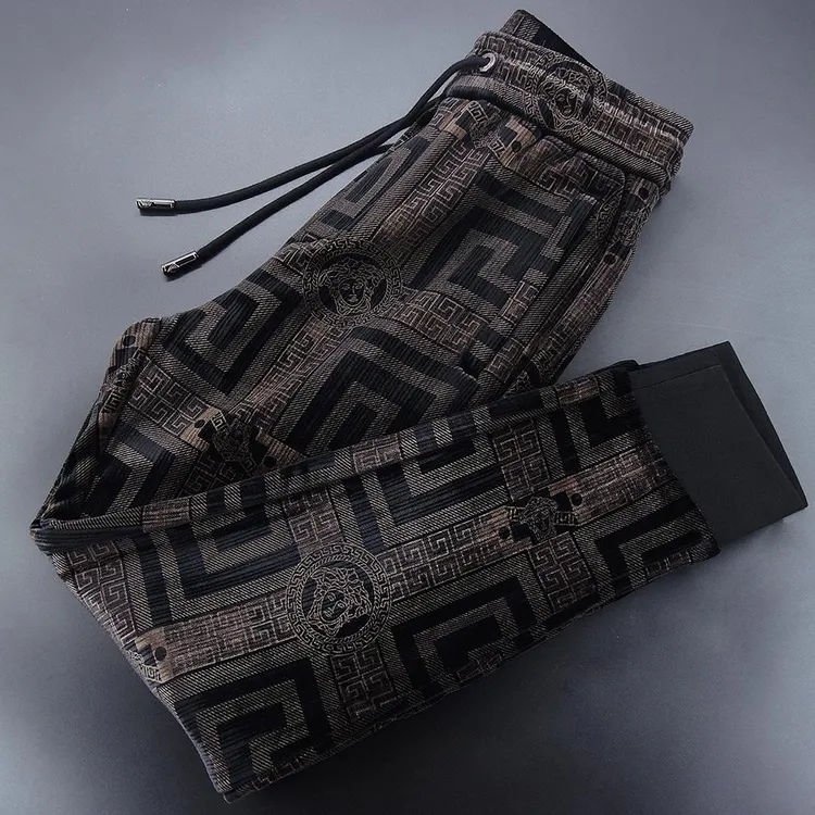 希敦纽勒潮牌欧货秋冬休闲裤金丝绒修身束脚男士灯芯绒印花束裤子