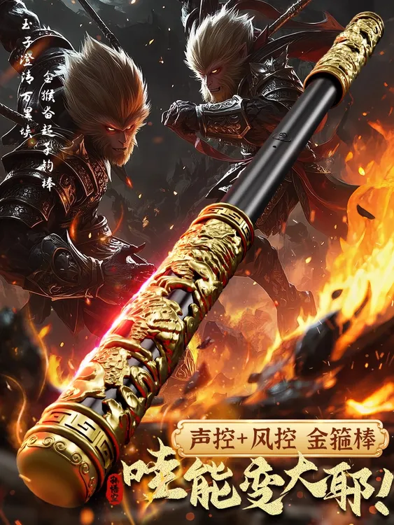 【24小时秒发】孙悟空如意金箍棒声控风控吹气自动伸缩发光悟空玩具
