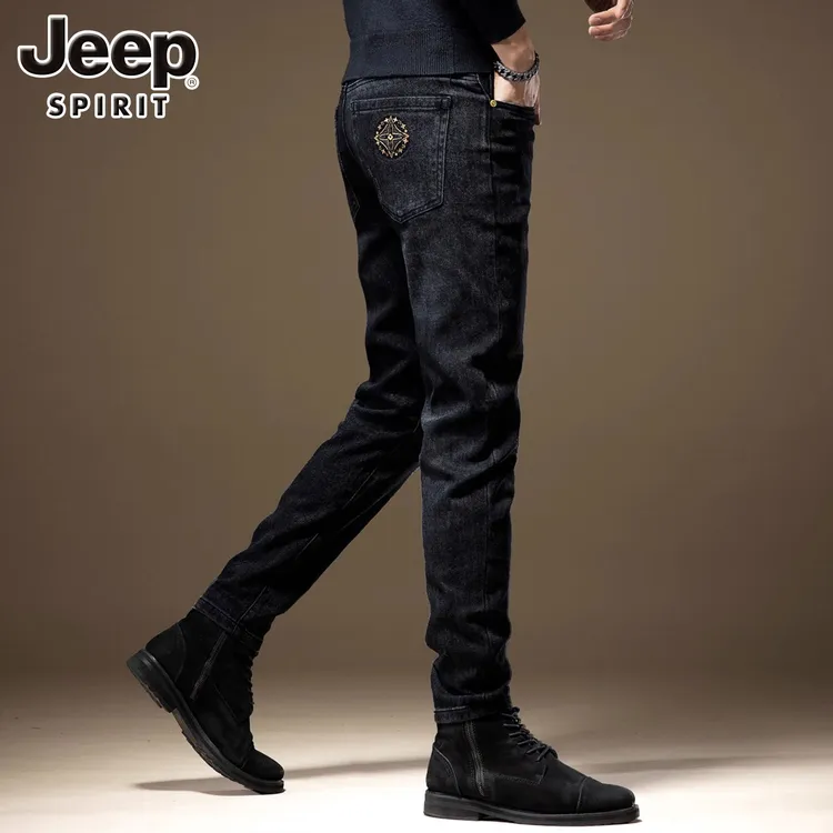 JEEPSPIRIT吉普高端刺绣牛仔裤男士裤子秋冬款弹力休闲修身小脚裤