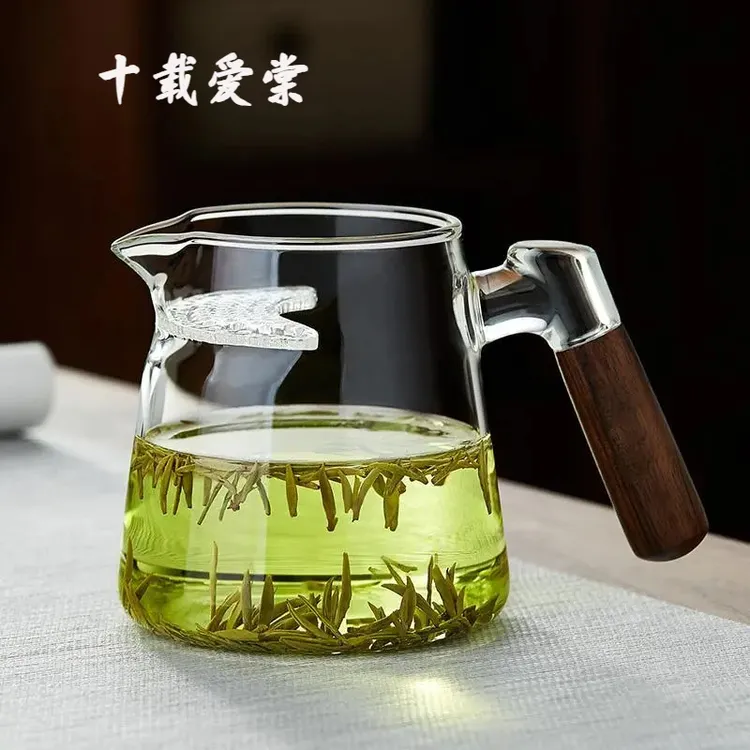 十载爱棠月牙公道杯茶漏一体绿茶泡茶器玻璃泡茶杯茶水分离泡茶壶