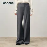 Fabrique Phoebe 秋冬月岩灰精纺绵羊毛桑蚕丝解构分割阔腿休闲裤
