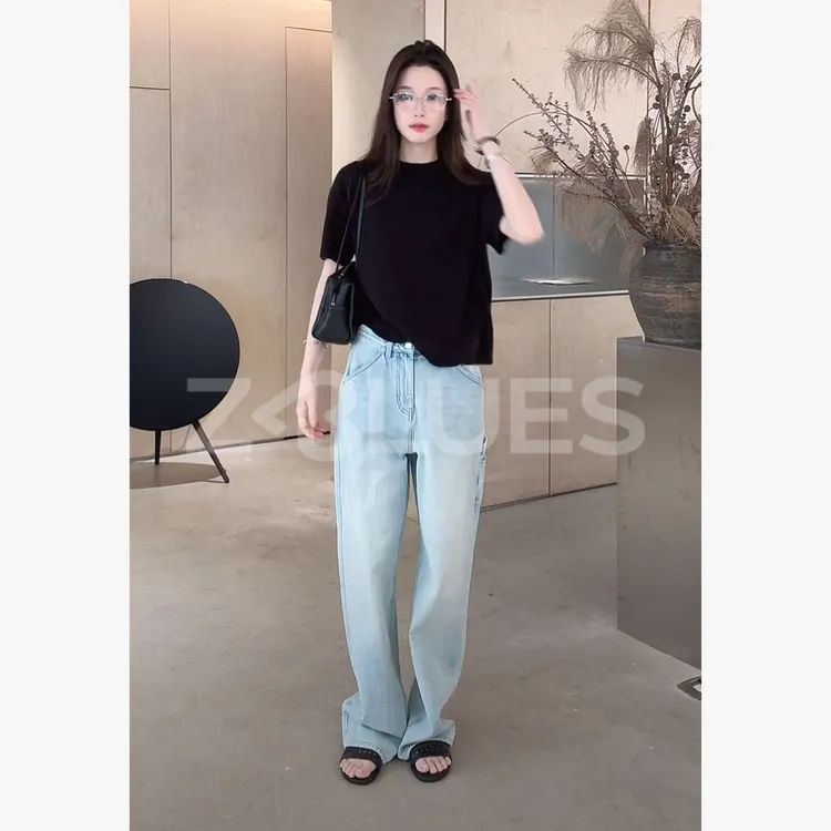 Z.blues【四叶草牛仔】浮雕印花皮标斜纹全棉磨白牛仔裤YZLHKZ0125