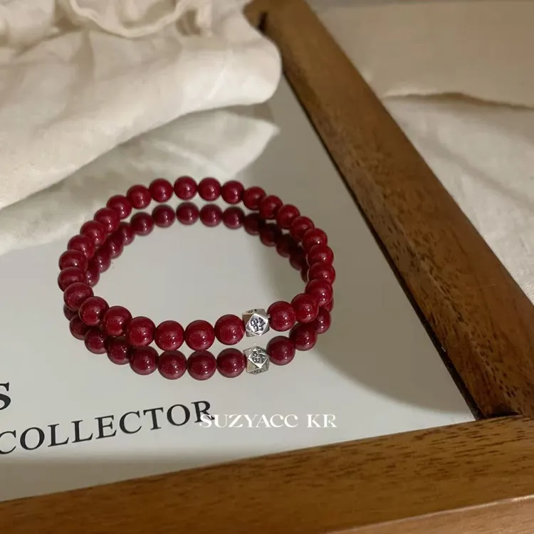 Suzyacc Kr 含辰砂工艺品925银【红珠六福】朱砂手链-DC0330