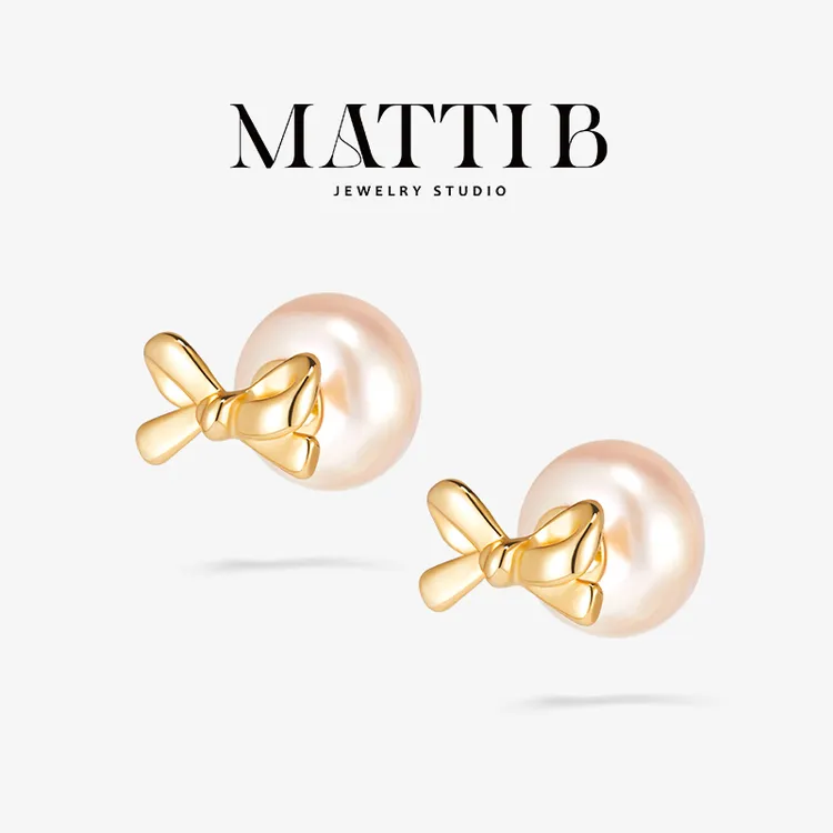 铜合金仿珍珠耳饰 蝴蝶结小众设计感前后戴高级感新款耳钉女2099 