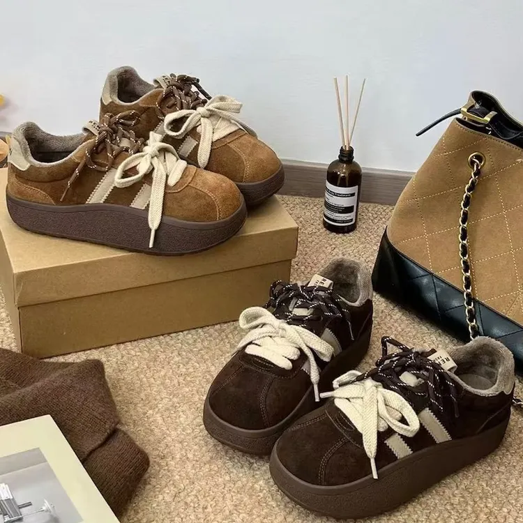 真皮加绒德训鞋阿甘鞋女款秋冬款百搭休闲轻便薄底鞋女6616