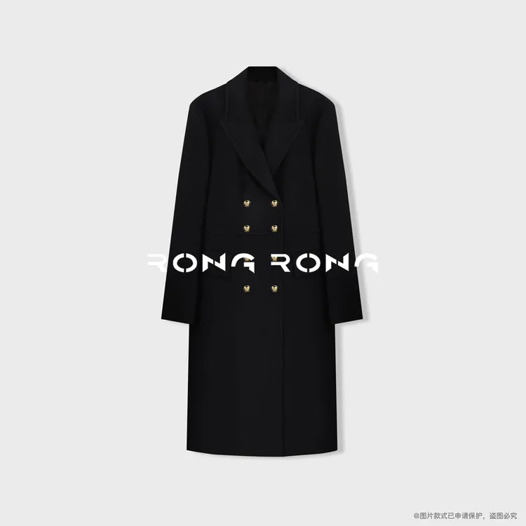 溶溶【摩登雅士】RONGRONG  绵羊毛戗驳领双排扣大衣 NAROWMC028B1 