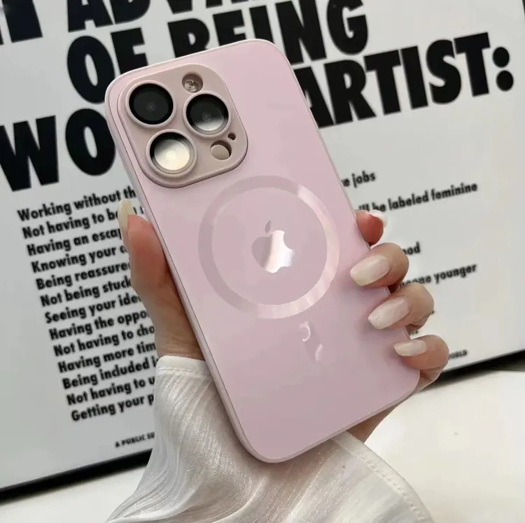 适用于苹果系列磁吸带镜头膜AG磨砂手机壳无线苹果15手机壳粉色