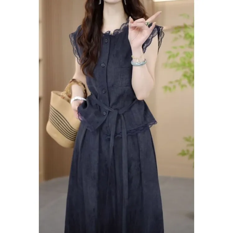 哥弟阿玛施正品季时尚蕾丝套装2025夏季新款法式显瘦减龄上衣气质