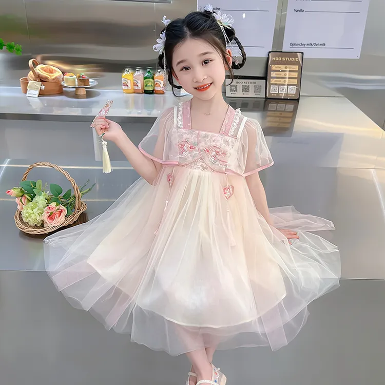 女童汉服2025新款夏季洋气连衣裙女孩新中式国风唐装女宝宝公主裙