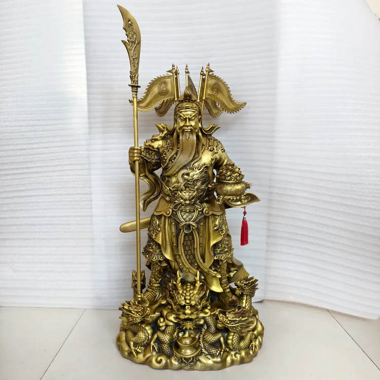 黄铜九龙关公提刀托宝武财神神像客厅家居办公室店铺招财摆件。