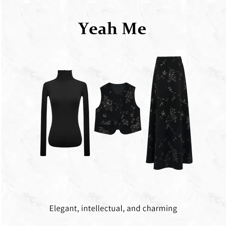 Yeah Me/也觅【若兰疏影】冬季新中式轻奢高级感烫金印花半身裙套装