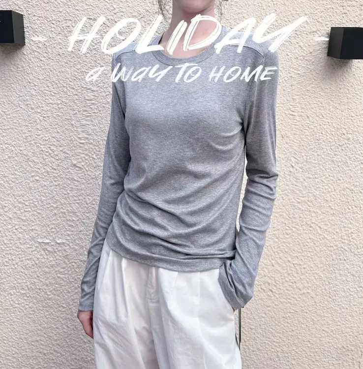 《H3设计款》新款长袖T显瘦时尚女士百搭透气纯色气质简约