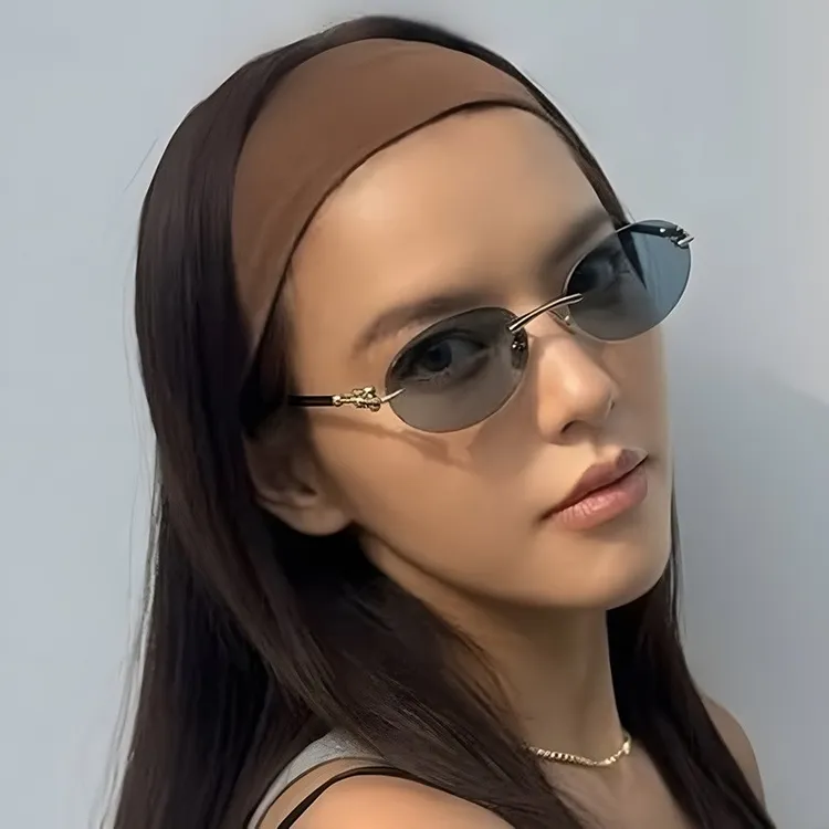 椭圆无框切边太阳镜欧美潮流ins网红太阳眼镜时尚个性街拍墨镜女