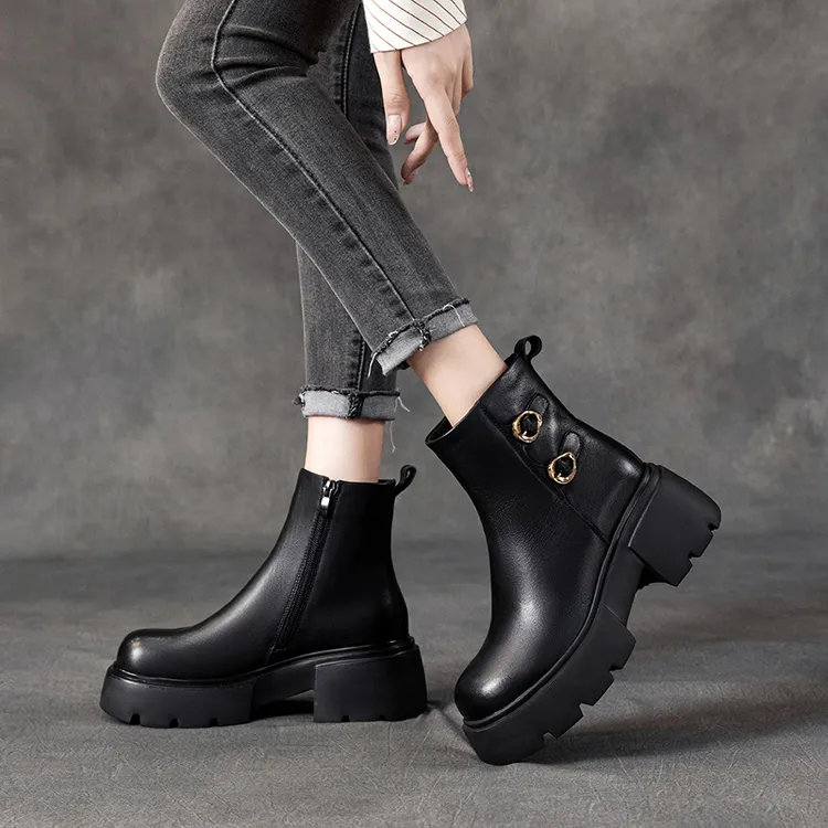 头层牛皮马丁靴女2025秋冬季新款复古真皮厚底复古通勤短靴子女士