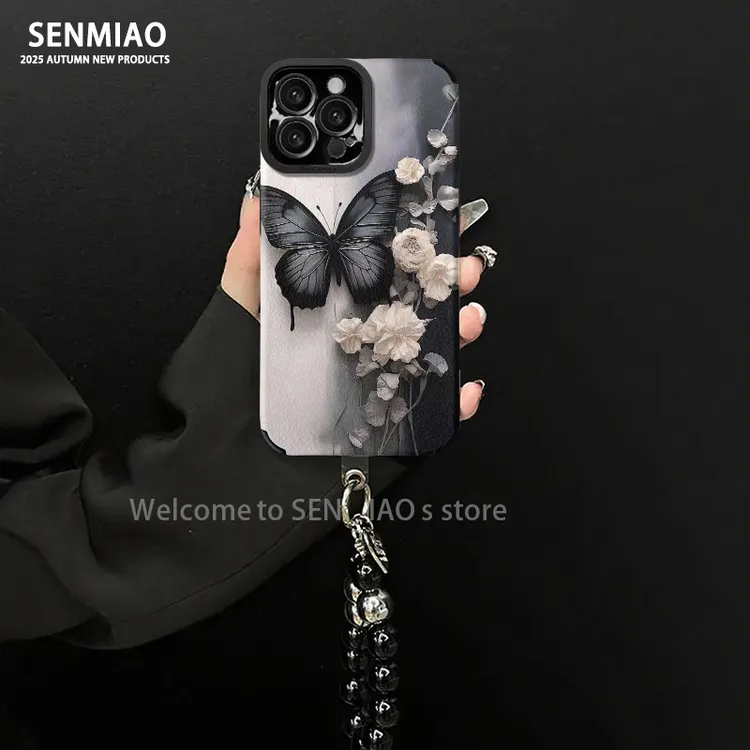 适用【苹果/oppo/华为/vivo/小米】轻盈蝴蝶小羊皮防摔手机壳女款