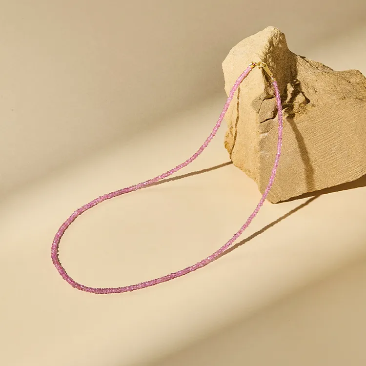 ECI【璎珞】粉蓝宝石项链18k金粉色宝石珠串粉蓝宝石18K黄金项链