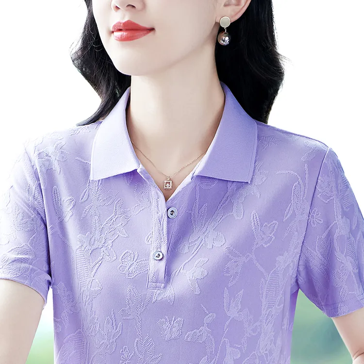 彩羊女品牌冰丝翻领短袖t恤女夏季2025新款妈妈POLO衫休闲上衣女