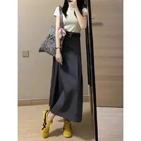 灰色西装半身裙女2025新款秋季大码高腰休闲显瘦小个子A字长裙子