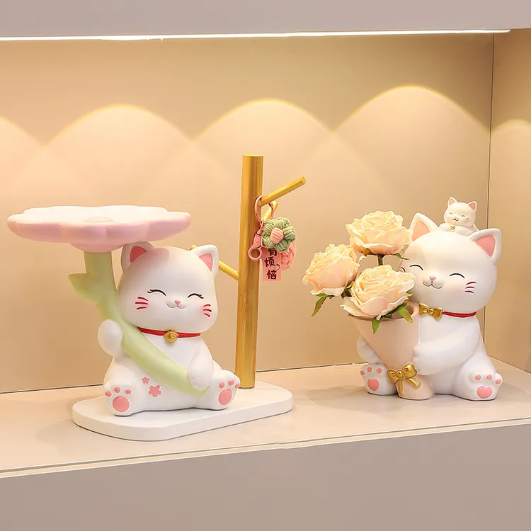 网红招财猫钥匙收纳创意入户门摆件玄关桌面装饰结婚进门乔迁礼物