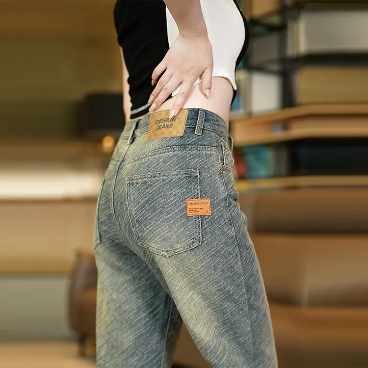 接潮星空纹软牛仔裤男士宽松阔腿裤美式高街复古流星斜纹直筒长裤