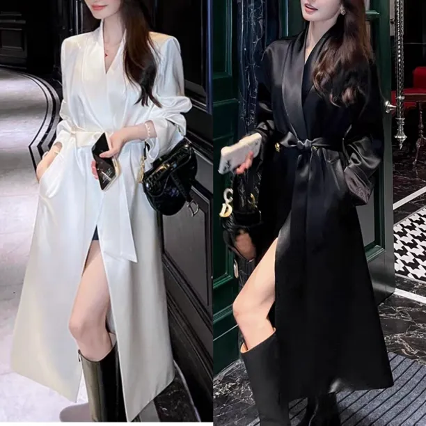 高级定制醋酸中长款显瘦气质网红女神时尚收腰女款风衣外套春秋
