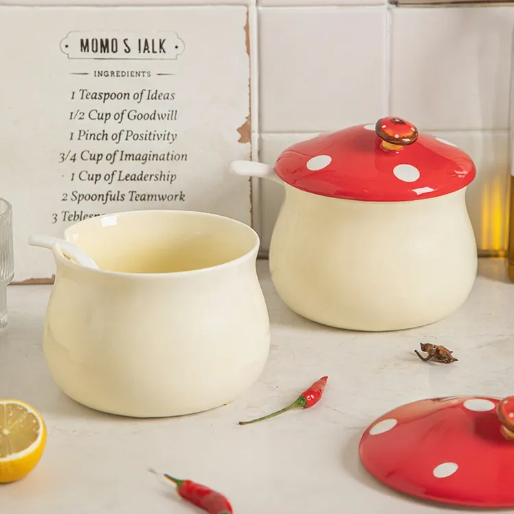 维艾小蘑菇猪油罐陶瓷耐高温厨房家用储油罐带盖辣椒油荤油专用罐