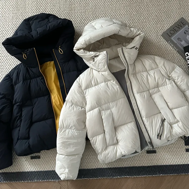 【米可家】撞色拉链新国标90白鸭绒连帽面包羽绒服外套892E27