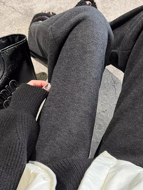 秋冬新款毛呢窄版阔腿裤女2025高腰垂感宽松裤子胖MM大码直筒裤