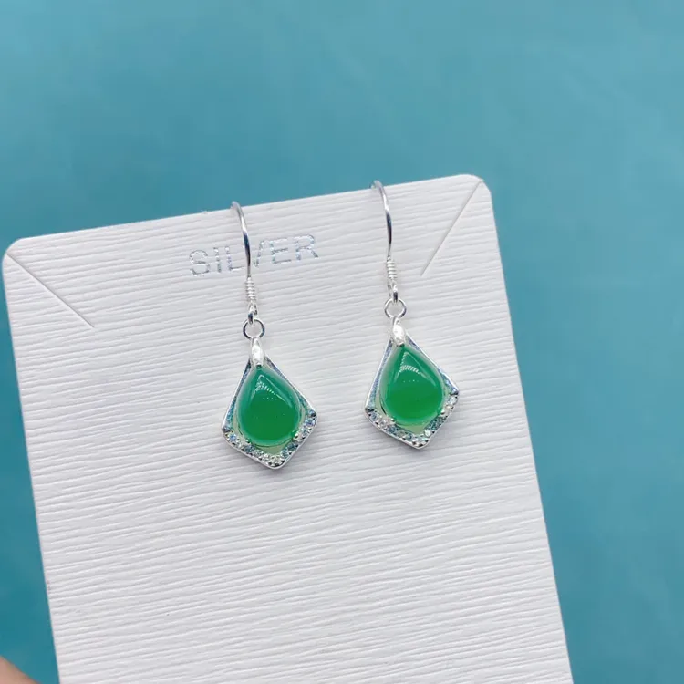 足银玉髓水滴耳环