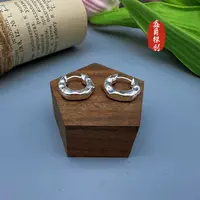 足银耳饰 肌理感不规则耳扣【鑫爵银创】足银熟银百搭小众简约手工