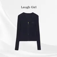 楚楚君 Laugh girl【精致简约】V领三角标假口袋针织外套XL531156J