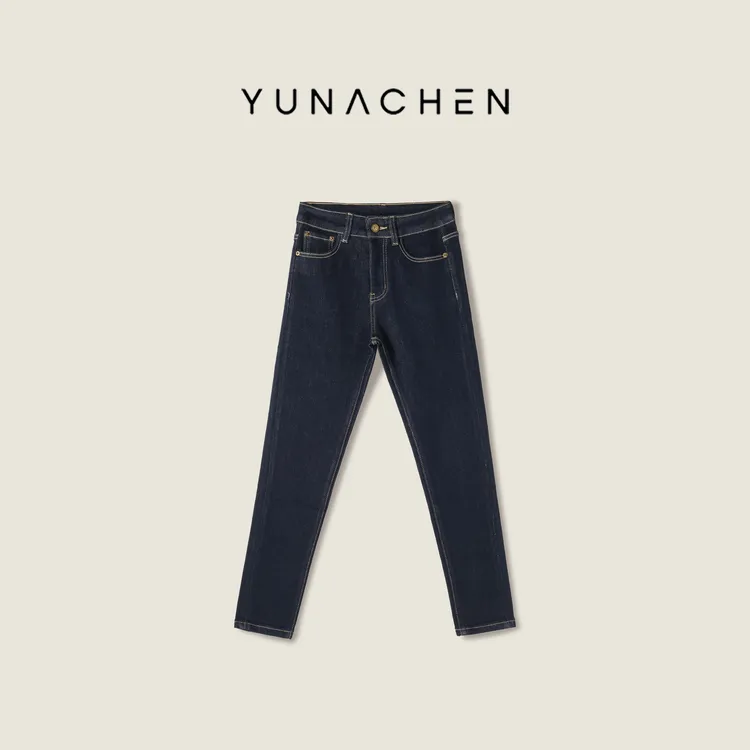 菠萝宝宝yuna【街角回响】加绒微弹中高腰小脚牛仔长裤YL20