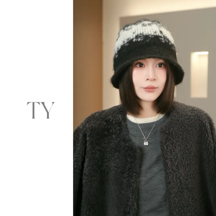 【太一秋冬复古提花渔夫帽】拼色针织毛线帽女秋冬保暖遮脸显脸小