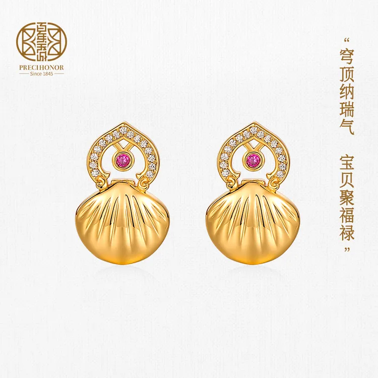 百年宝诚 925银耳饰 宝贝葫芦耳钉轻奢小众原创设计高级感百搭