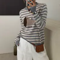新款韩版撞色条纹卡通长袖T恤D13