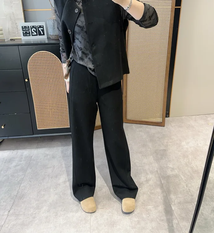 【欧加粒粒】韩版黑色垂感弯刀休闲裤新款小个子百搭显瘦 KX25502