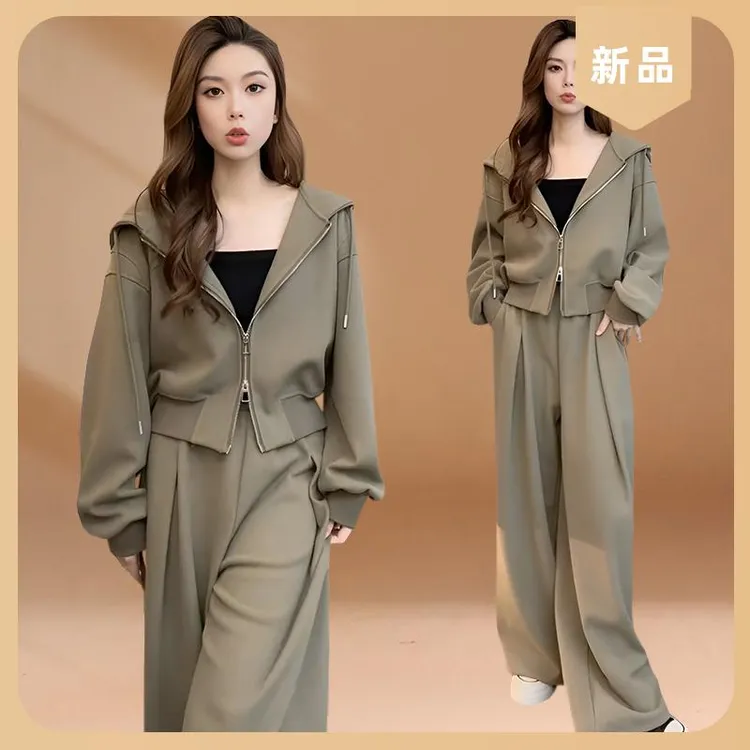 2025年春秋气质时尚两件套新款连帽显瘦百搭运动两件套网红套装女