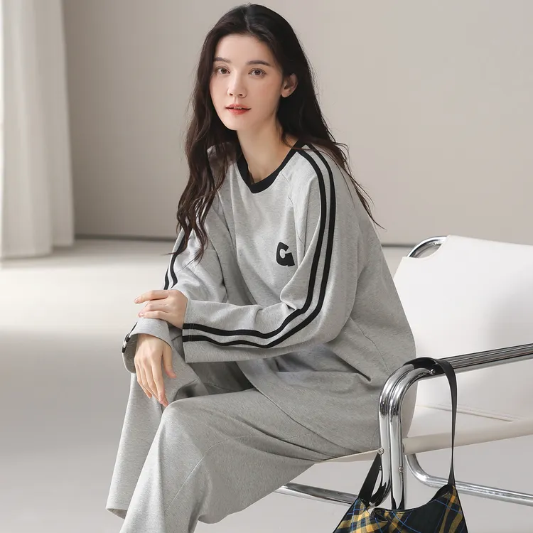 2025新款睡衣女款春秋夏季长袖薄款可外穿宽松女士纯棉家居服套装