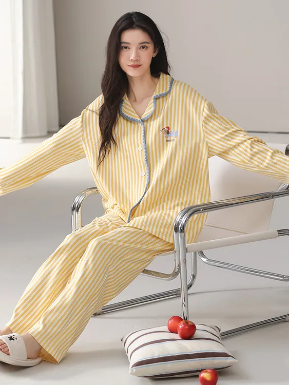 2025新款秋冬季纯棉睡衣女款开衫长袖长裤春秋薄款全棉家居服套装