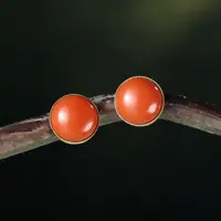 柿柿如意/18K金南红耳钉