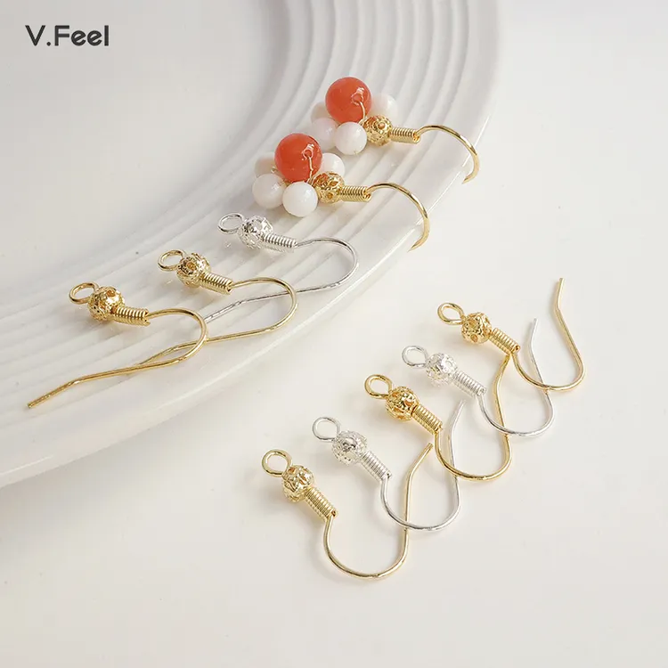 铜合金耳饰 V.FEEL14k包金保色镂空珠耳钩diy耳饰配件材料