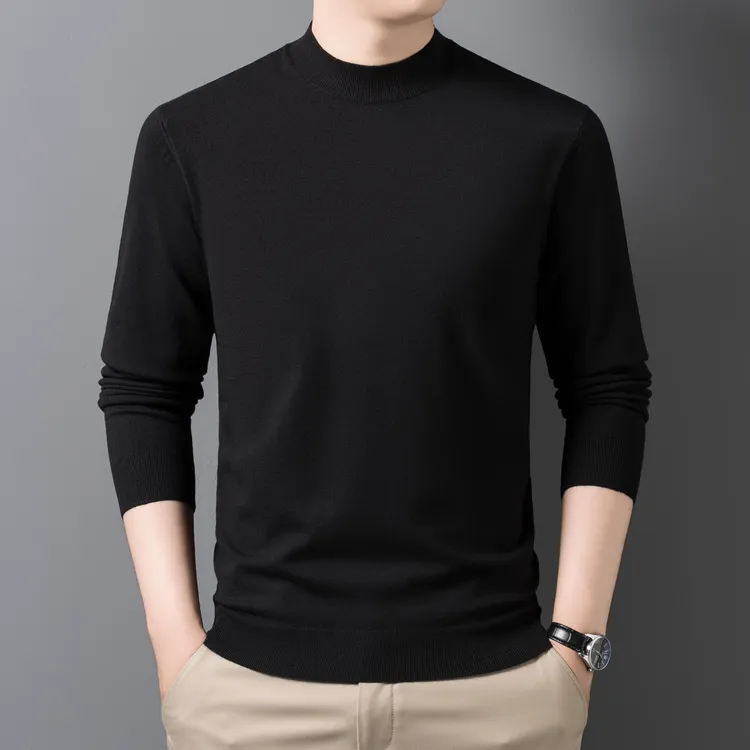 九寨豹秋冬新款长袖半高领休闲纯色针织衫毛衣套头衫秋冬男士