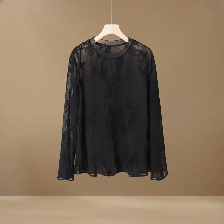 小董服饰2025-50新款百搭潮流时尚款提花打底衫衬衫