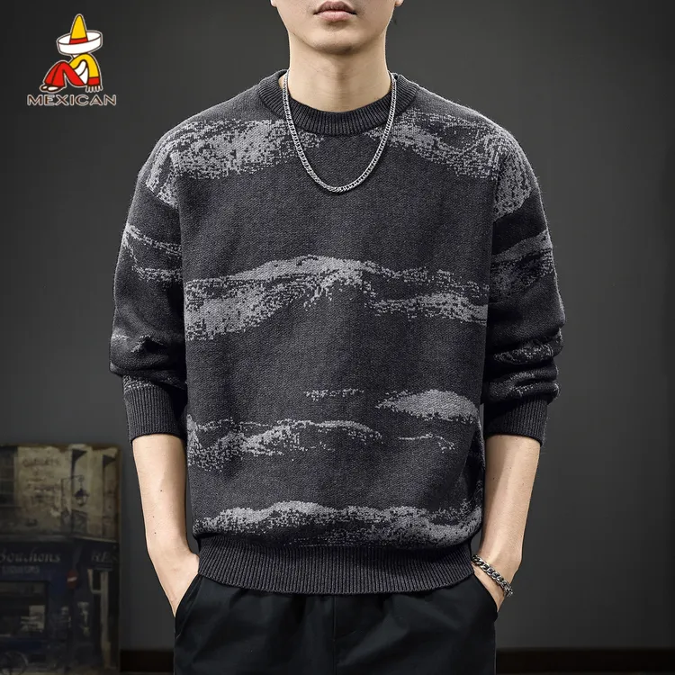 Mexican/稻草人冬季撞色长袖毛衣男款痞帅慵懒风毛线衣长袖针织衫