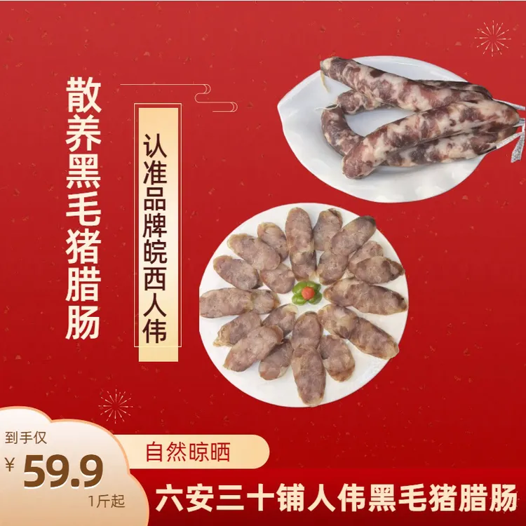 六安人伟纯手工农户黑毛猪肉香肠自然晾晒配料干净